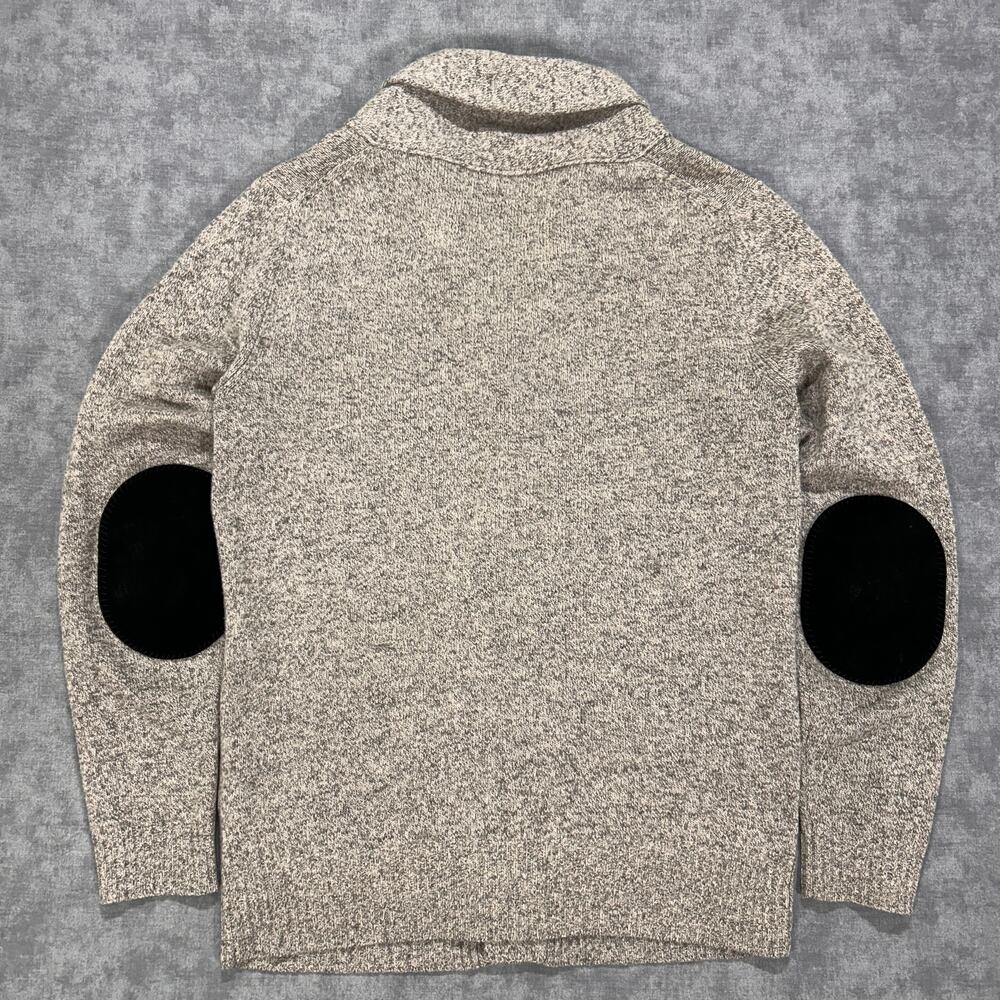 J Crew Lambswool Shawl Collar Cardigan Sweater Gray Elbow Patches Mens Small - Picture 3 of 8